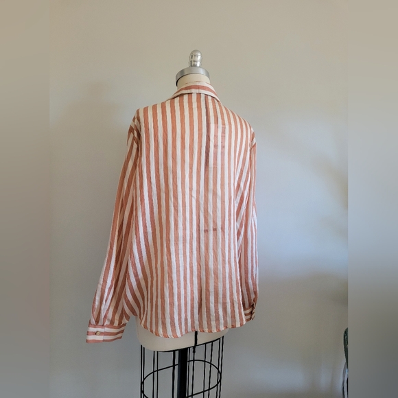 BNWT ZARA cream and copper coloured striped organza button up dress shirt - Picture 4 of 7